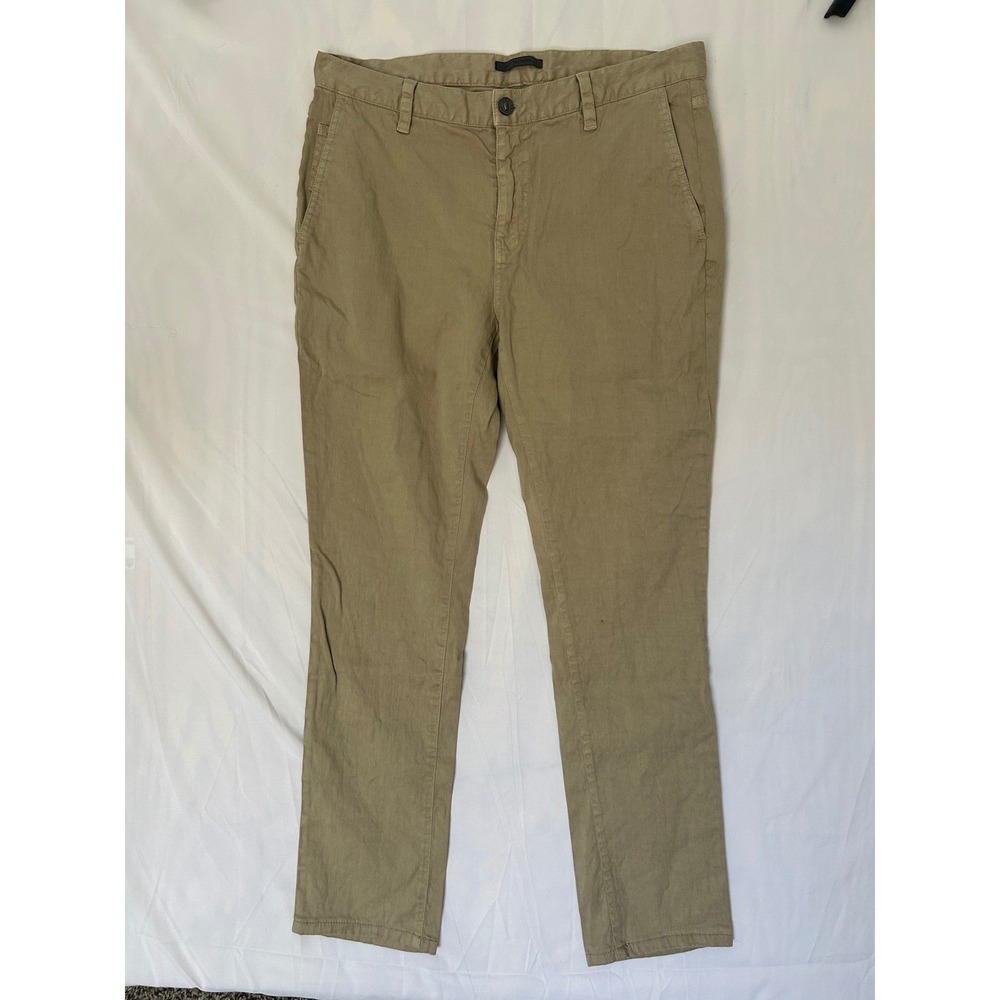 John Varvatos Mens 33RG Khaki Tan Linen Cotton Blend Slim Trousers J293W2